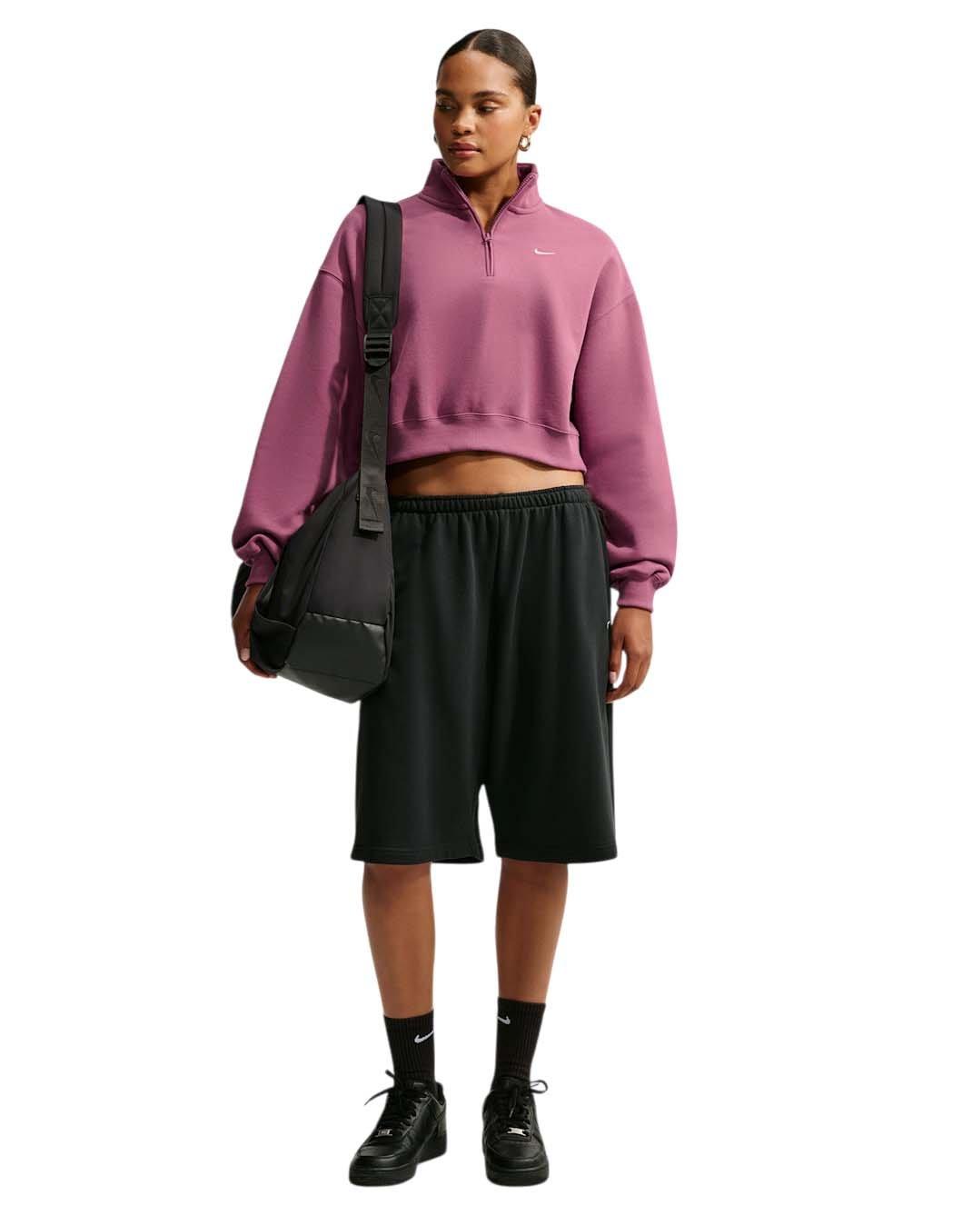 Nike Women's Studio Fleece Medium Weight Oversized 1/4 Zip Cropped Sweatshirt - Pink - PINK